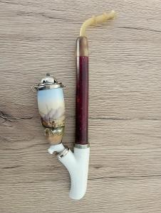Stará, starožitná fajfka - dýmka porcelánová, malovaná