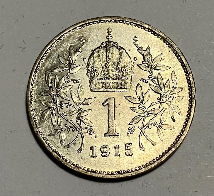 1 Korona corona koruna 1915 b.z. - patina Ag - Numizmatika