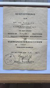 Dekret  na jméno Otto Widmann- udělovací dekret 14X20 cm.