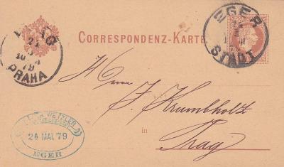 Rakousko, Cheb 1879, firma - Praha, s přích.