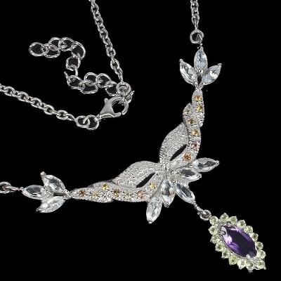 Krásný náhrdelník s přírodním ametystem.akvamaríny,peridoty,safíry !