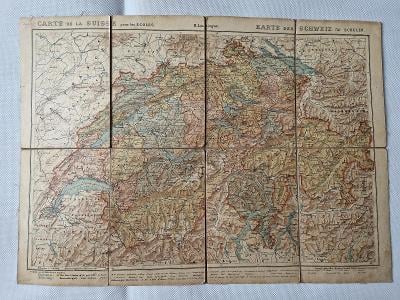 Starožitná školní mapa Švýcarska Švýcarsko cca 1895 Rudolf Leuzinger