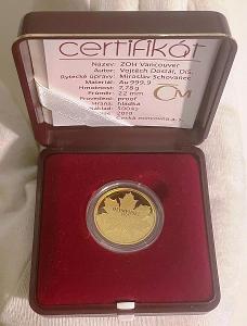 RR!! vzácna zlatá 1/4 unca mince olympiáda v Kanade PROOF 500 kusov! Ag