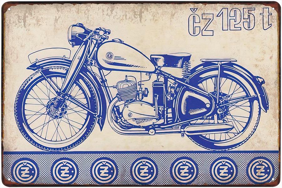 plechová ceduľa - motocykel ČZ 125 t (dobová reklama) - Auto-moto