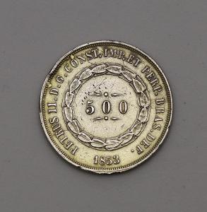 Stříbrné 500 Reis 1853 - Pedro II. - Brazílie!