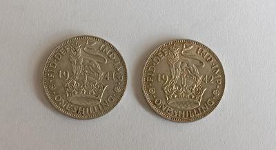 2 x stříbrná mince - Anglie 1 shilling 1941 / 1942