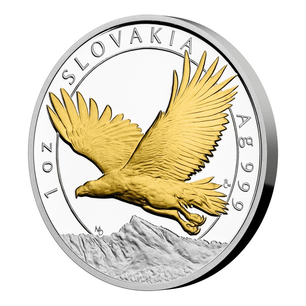 Strieborná uncová investičná minca Orol 2023 so selektívnym pokovaním Au - Numizmatika
