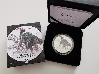 Stříbrná mince Pravěký svět - Parasaurolophus proof