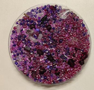 Korálky skleněné směs 120g fialová.