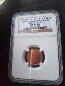 1C struck on a Copper Plated Steel planchet. Mule NGC - MS 64 " RD " 