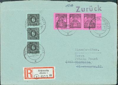 14B1651 R dopis Schwerin, mimořádná frankatura RR!