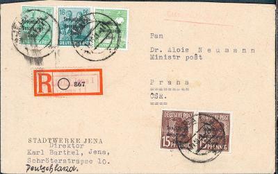 14B1685 R dopis Jena - ministr pošt Dr. Neumann Praha - RRR!