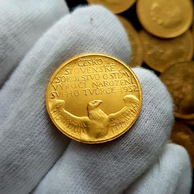 Vzácna Dukátová medaila - Tyrš 1932, katalóg 120 000 Kč, UNC