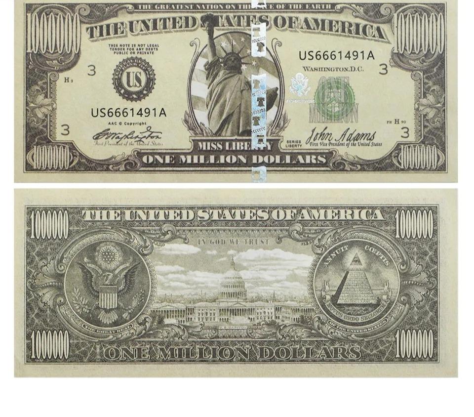 Papierová dolárová bankovka hodnoty 1. Miliónov - Zberateľstvo