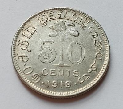 Ceylon - 50 Cents 1919. Ag. - (č.629)