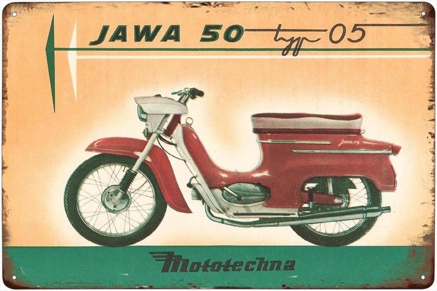 plechová ceduľa - Jawa 50 Pionier (dobová reklama) - Auto-moto