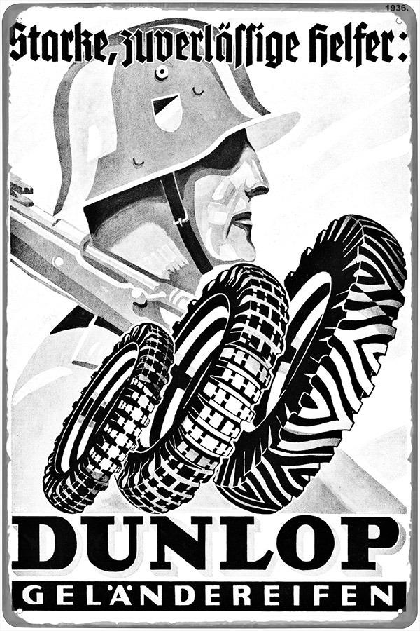 plechová ceduľa - Dunlop: terénne pneumatiky (vojnová propaganda) - Auto-moto