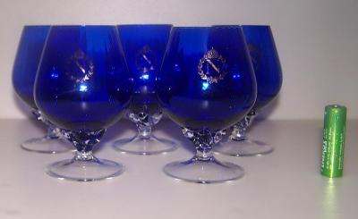 Modré sklenice 5 ks - zlacené