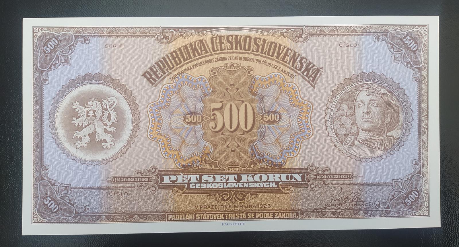 500 kčs 1923 Fascimile - Zberateľstvo