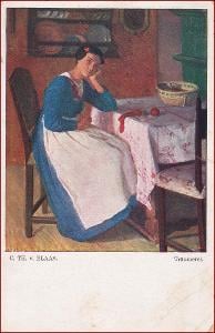 Žena * ruční práce, pletení, interiér, umělecká, sign. Blaas * XM265