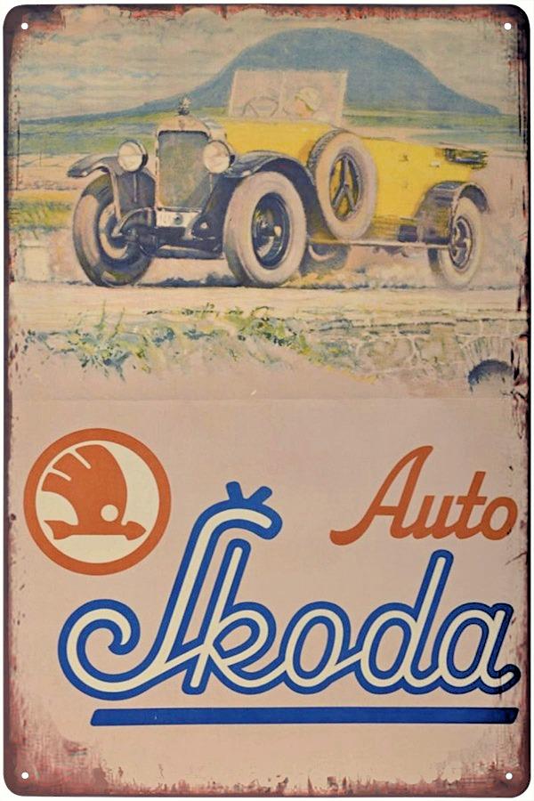 plechová ceduľa - Auto Škoda (dobová reklama) - Auto-moto