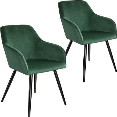 tectake 404026 2x židle marilyn sametový vzhled černá - tmavě zelená/č