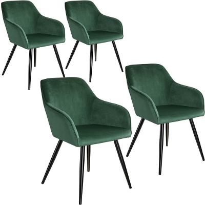 tectake 404027 4 židle marilyn v sametovém vzhledu černá - tmavě zelen