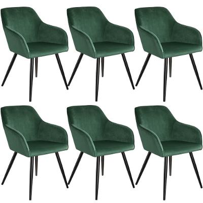 tectake 404028 6x židle marilyn sametový vhled černá - tmavě zelená/če