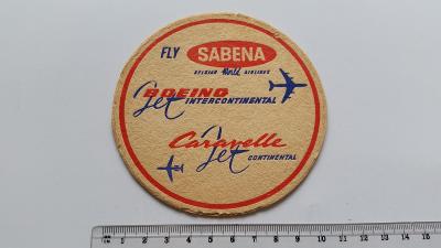 pivní tácek letadlo letiště aerolinie SABENA Belgie Boeing Caravelle