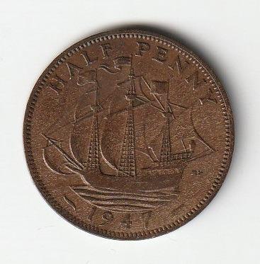 Anglie, 1/2 Penny 1947