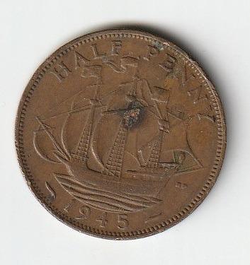 Anglie, 1/2 Penny 1945