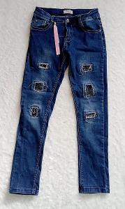 nohavice - Dievčenské zdobené jeansy vel.146 ** TOP STAV**