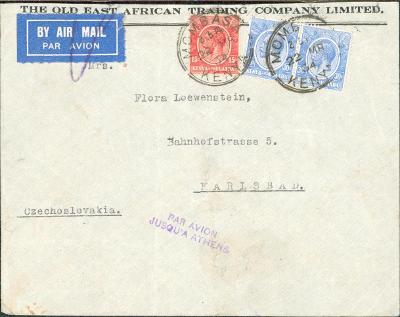 17B1896 Šlechtický dopis Mombasa - Flora Löwenstein Karlovy Vary - R!