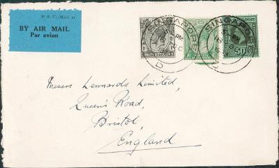 17B1897 Přední strana dopisu Singapur - Bristol, vysoká frankatura