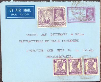 17B1899 Letecký dopis Indie - Petrovice, bohatá frankatura