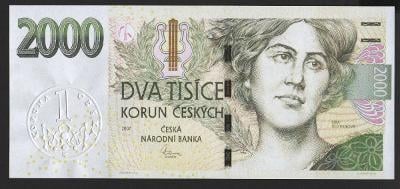 oficiální zvětšenina ČNB bankovky 2000 Kč 2007 se slepotiskem 1 koruna