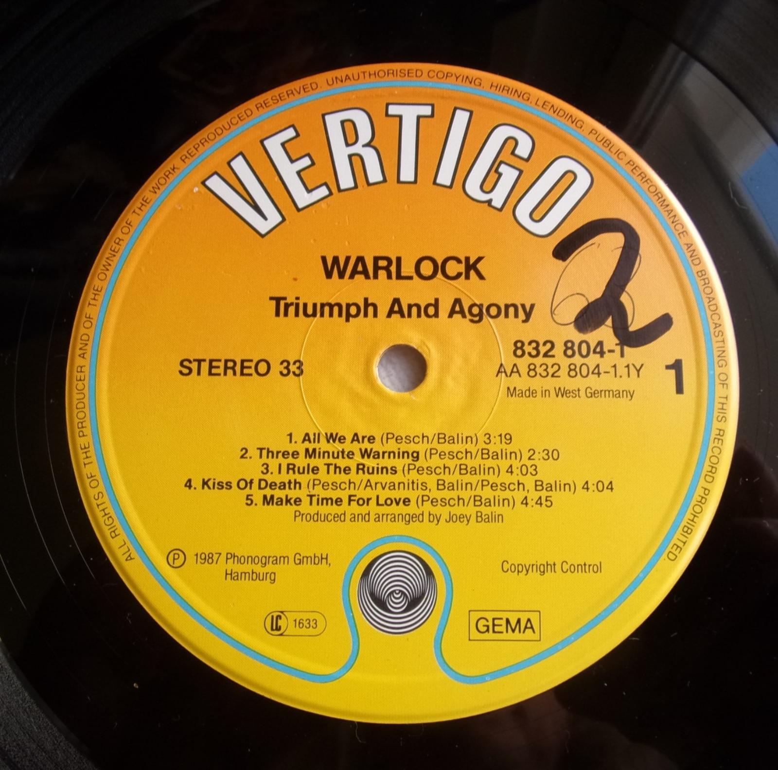 ⚠️ LP: WARLOCK - TRIUMPH AND AGONY, Original 1.vyd West Germany 1987 ...