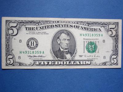 USA 5 DOLLARS 1995 - H 8 - ST. LOUIS - MISSOURI - VZÁCNÁ