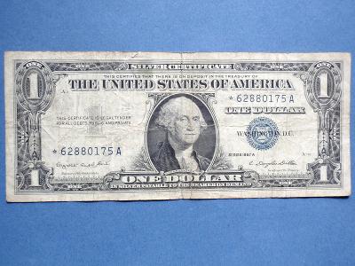 USA 1 DOLLAR 1957 A - SILVER CERTIFICATE - * STAR NOTE - VZÁCNÁ       