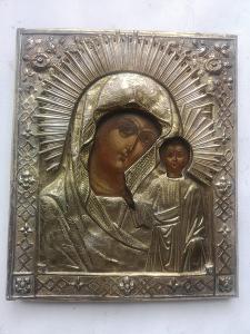 Stará dřevěná ikona "Matka Boží" 27 x 31 cm (I00025)