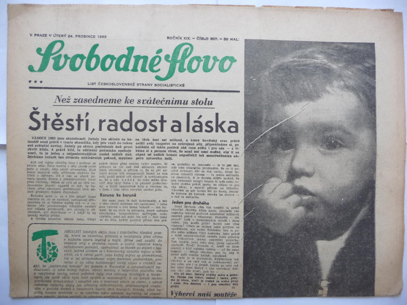 Staré noviny - Slobodné slovo - číslo 307. - z 24. decembra roku