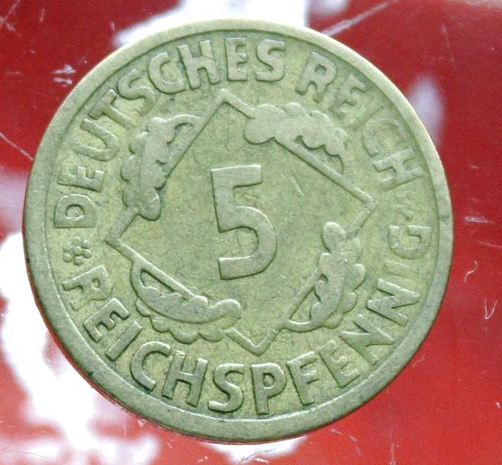 5 ríšskych fenikov, 1924 Značka mincovne "A" - Berlín / Mince (t1/1) - Numizmatika