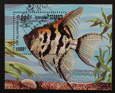 Kambodža - 1992 - ʘ , svěží - krásný aršík - ryby 