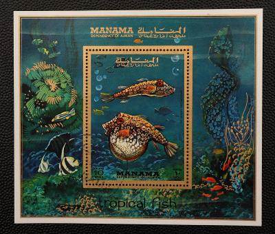 Manama - 1971 - ʘ, svěží - krásný aršík ryby - Michel ʘ - 3 €