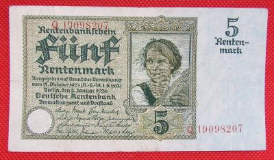 Německo 5 Rentenmark 1926 