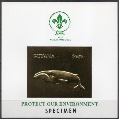 Guyana-Skauting/Velryba 1993** Mi.Bl.261/SPECIMEN /zlatá fólie/ 50 €