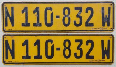Registrační značka Namibie, 1 pár N 110-832 W