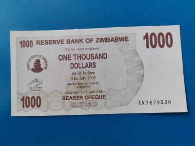 1000 dolara 2007 Zimbabwe unc