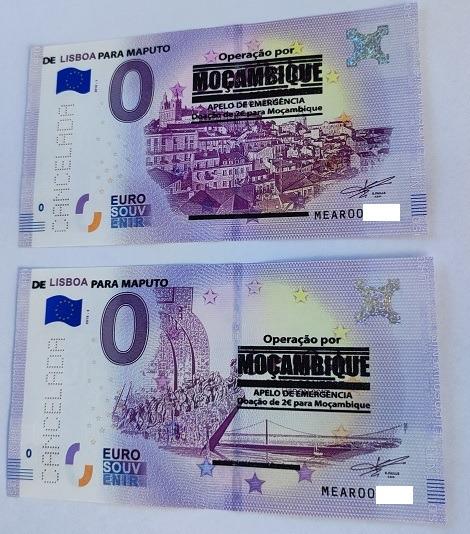 2x DE LISBOA PARA MAPUTO s perforáciou + pretlač 0euro bankovka - Zberateľstvo