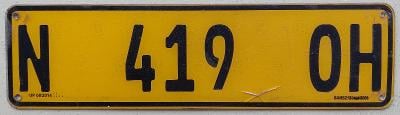 Registrační značka Namibie N 419 OH (Okahandja)